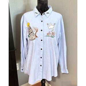 Vintage Falls Creek Halloween Shirt 22W Ghost‎ House Embroidered Y2K Button Up